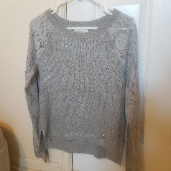 Abercrombie & Fitch Sweaters - Abercrombie and Fitch Knit Sparkly Sweater with Lace Sleeves Grey Size Small